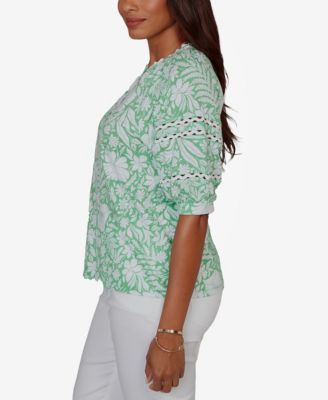 Petite Tropical Floral Trim Knit Top
