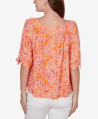 Petite Paisley Print Tie-Sleeve Knit Top