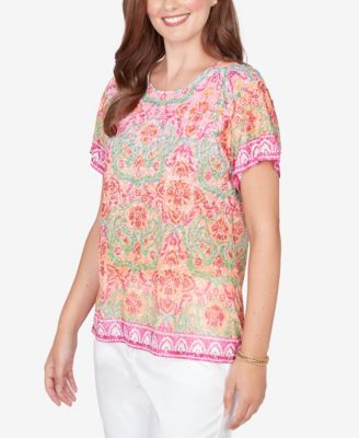 Petite Floral Damask Print Knit T-Shirt