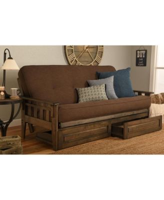 Tucson Frame-Rustic Walnut Finish-Linen Cocoa Mattress-Storage Drawers