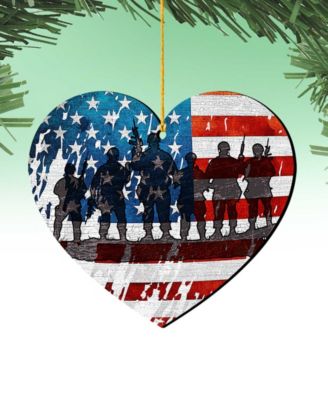 USA Military-Inspired Heart Holiday Ornaments, Set of 2