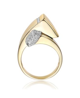 Modern 14k Gold Plated CZ Open Cuff Scroll Statement Ring