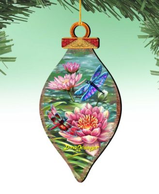 Dragonflies and Water Lilies Holiday Ornaments, Set of 2