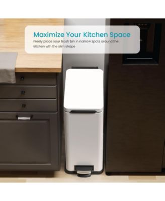 8 Gallon Slim Stainless Steel Kitchen Trash Can with Step Pedal and Soft Close Lid