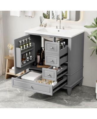 30'' Bathroom Vanity with Ceramic Sink, Solid Wood & MDF, Multi-Drawer Storage & Soft Close Door for Modern Bathrooms