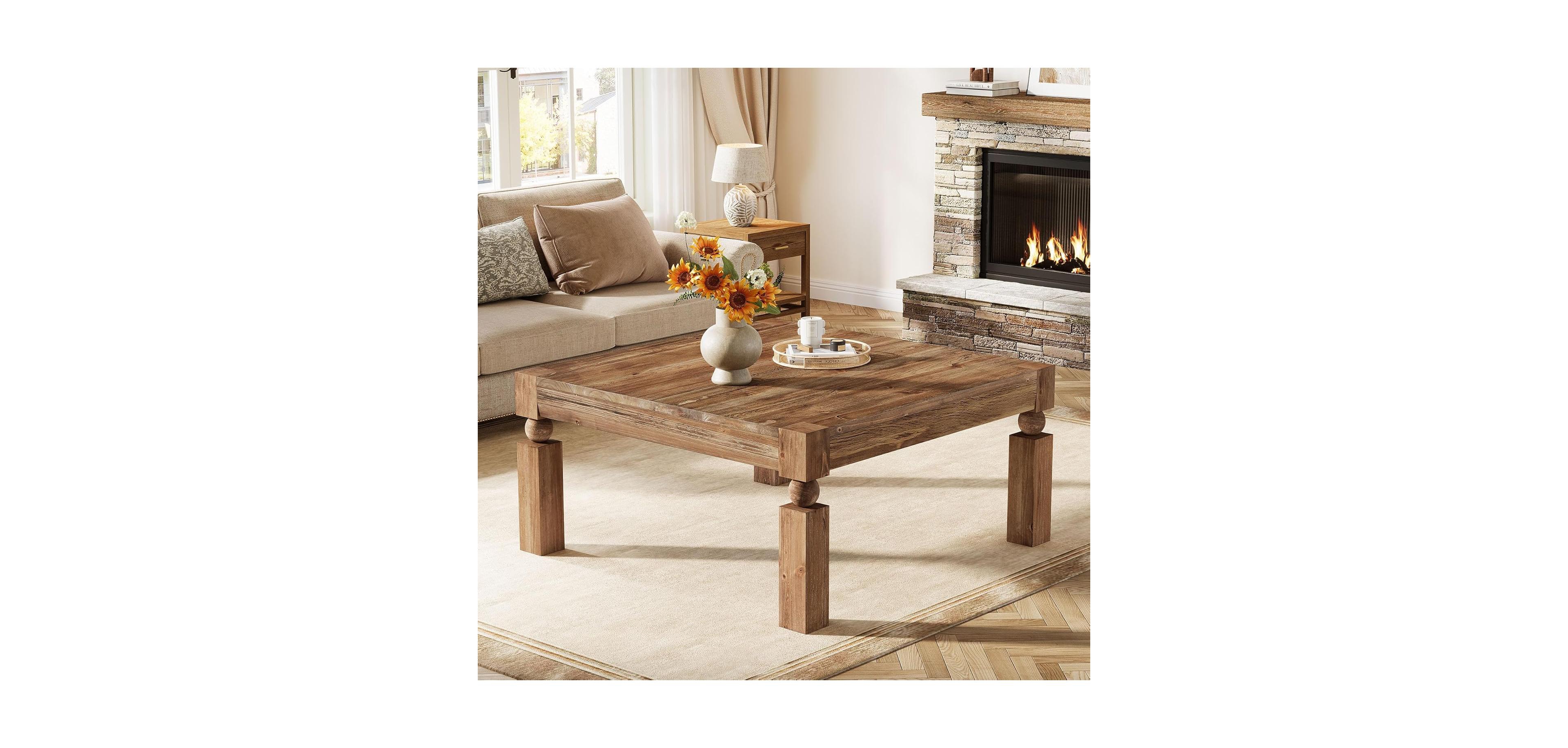 Tribesigns Square Coffee Table, 39-Inch Farmhouse Coffee Table with Sturdy Legs