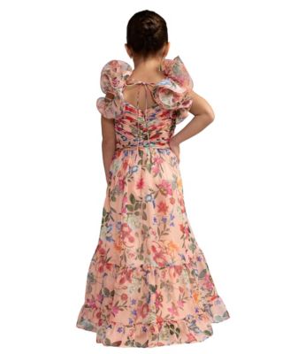 Big Girls Chiffon Ruffle Shoulder Dress