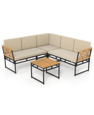 Set Of 4 Outdoor Sectional Sofa L-Shaped Metal Conversation Set w/ Cushions