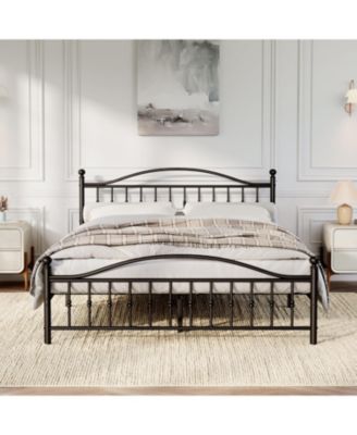 Metal Platform Bed Frame with Vintage Circular Headboard and Footboard, Heavy-Duty Iron Frame, No Box Spring Needed, Noise-Free Design