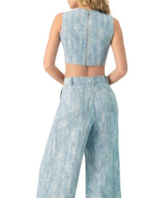 Women's Sleeveless Embroidered Denim Crop Top