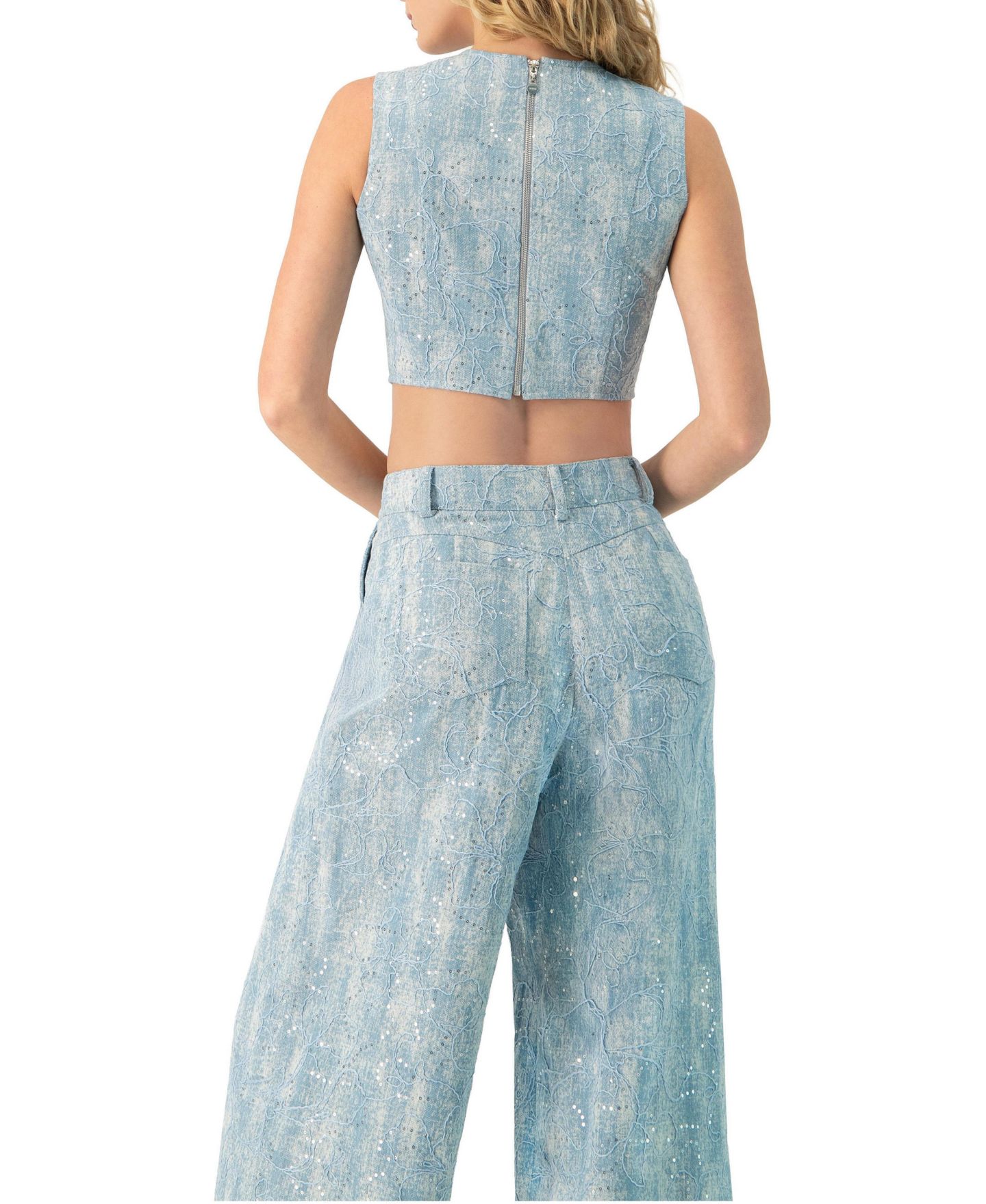 Женский топ Ivonne Sleeveless Embroidered Denim Crop, цвет: Синий — фото 2