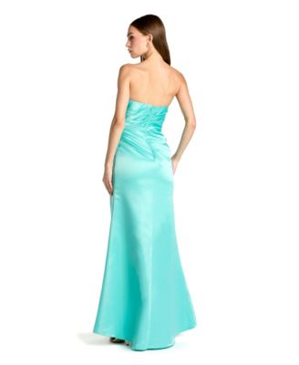Women's Strapless Gathered High Slit Gown