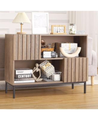 Farmhouse Entryway Table with Storage Shelves & Metal Legs - Wooden Sideboard Buffet Cabinet, Sofa Table for Living Room, Dining Room