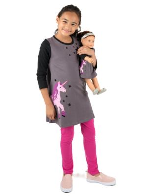 Toddler Girls Matching Doll Long Sleeve Cotton Crew Neck A-Line Dress