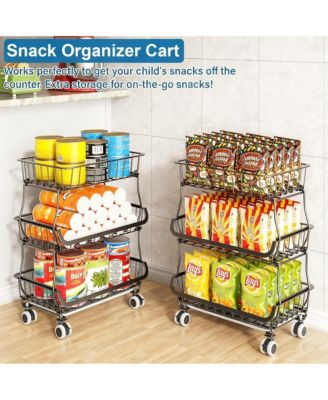 3-Tier Rolling Pantry Cart with Lockable Wheels for Kitchen Storage