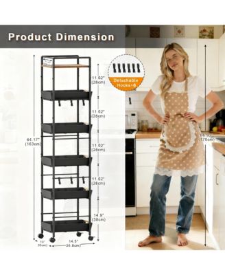 6 Tier Storage Cart with Pull-out Drawers and Hooks for Kitchen, Bathroom, Laundry