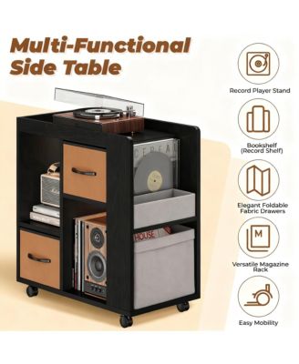 Rolling Storage Cart with 2 Fabric Drawers & 4 Shelves for Books, Magazines, Records