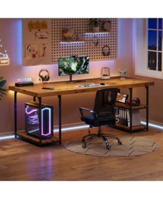 71-Inch Extra Long Desk with Shelves, Industrial Solid Wood Home Office Desk, Large Office Computer Table Writing Gaming Workstation