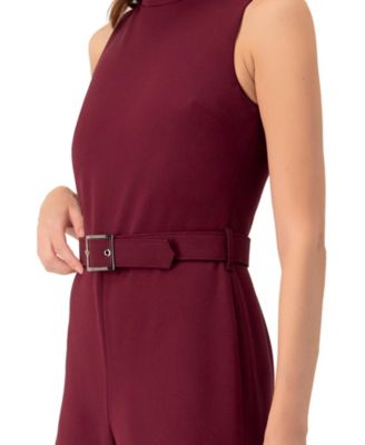 Women's Sleeveless High Neck Jumpsuit with Belt