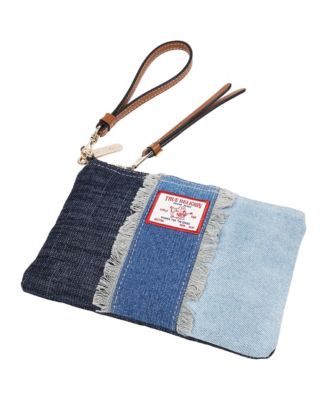 Frayed Panel Denim Pouch Wristlet
