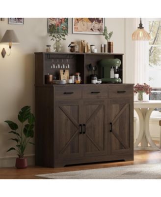 Farmhouse Style Buffet Cabinet with Integrated Microwave Stand, Versatile Sideboard Storage Featuring Drawers and Shelves