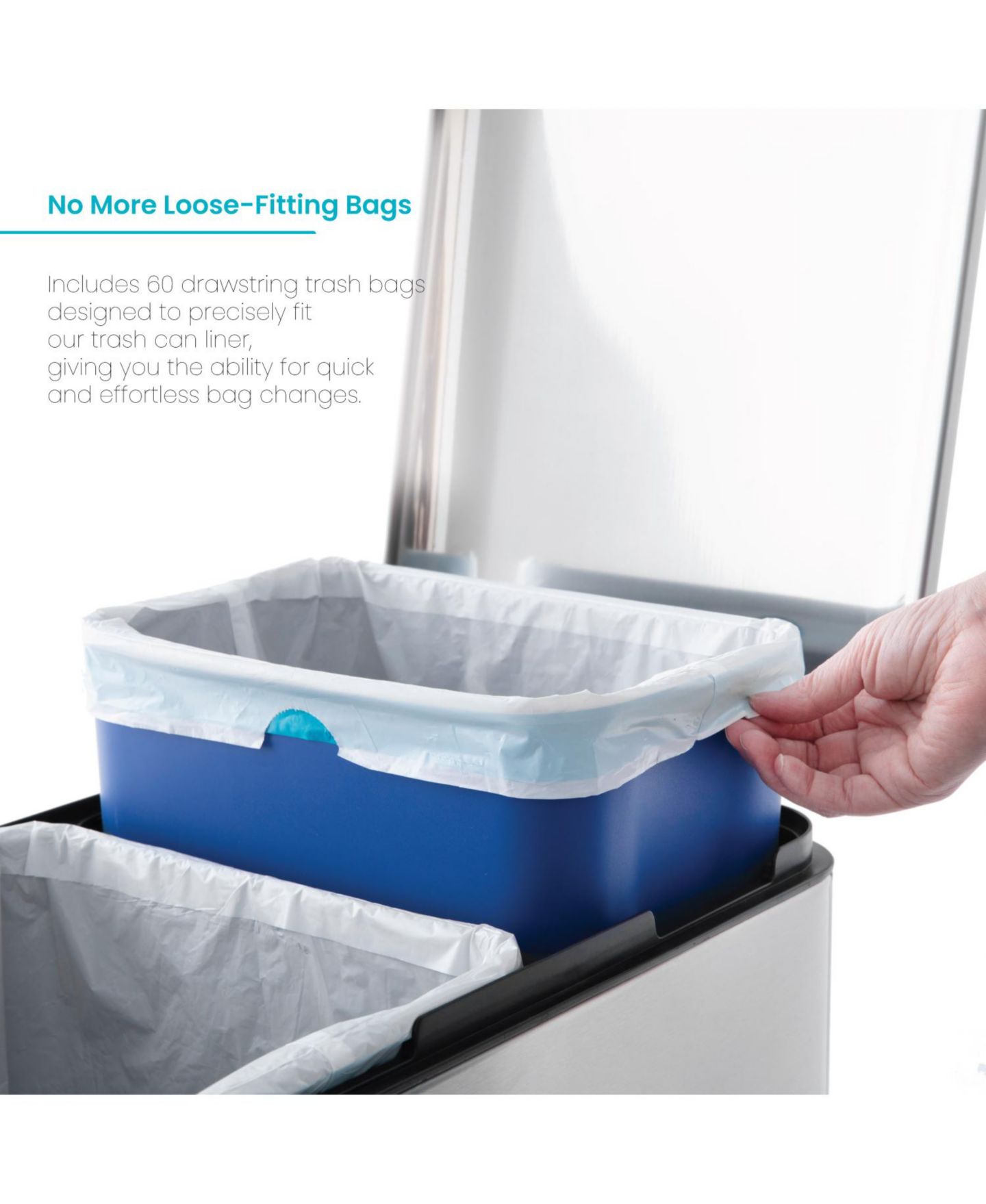 Женские сумки Home Zone Living Code 20R Drawstring Kitchen Trash Bags Custom Fit for 5 Gallon Recycling Bins, 60-Count, цвет: Белый — фото 3