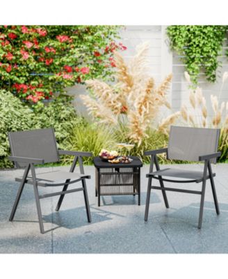 Patio Chairs Set of 4 w/Breathable Fabric Seat & Tilt Backrest Comfy Armrest