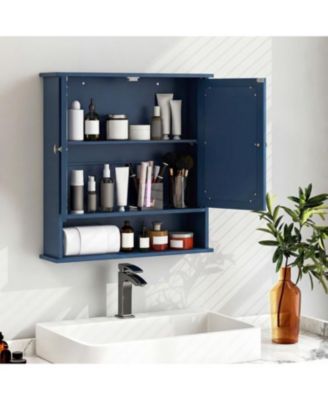 Wall Mounted Mirror Cabinet with Storage Shelf and Doors
