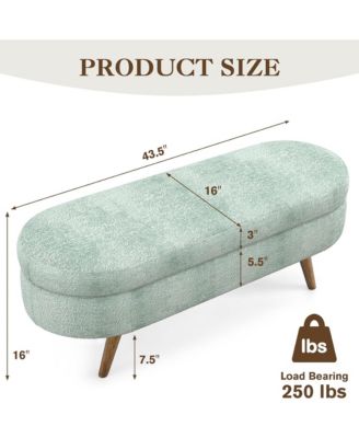 Oval Storage Ottoman Bench - Upholstered End of Bed Bench with Safety Hinge Flip Top and Solid Wood Legs for Bedroom (Cyan)