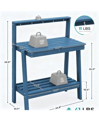 Outdoor gardening 3-tier shelf with angled legs and hooks