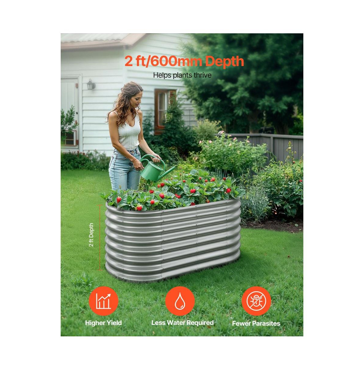 Slickblue 4x2x2 ft Oval Metal Raised Garden Bed Galvanized Steel