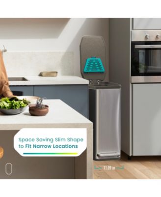 13 Gallon Slim Stainless Steel Kitchen Trash Can with Clean Aura Odor Control and Soft Close Lid