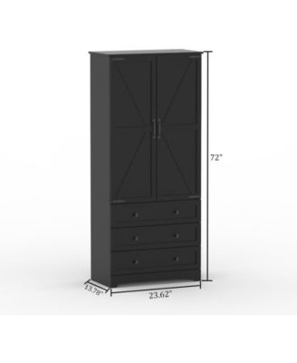 Farmhouse Kitchen Pantry Cabinet - 72" Tall Large Wood Kitchen Storage Cabinets with Adjustable Shelves & 2 Barn Doors & 3 Drawer