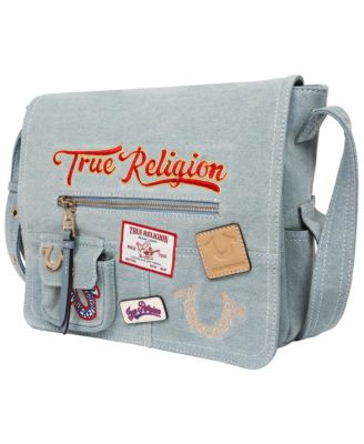 Multi Patch Denim Messenger Bag