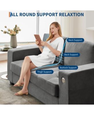 70" Versatile Contemporary Sectional Sofa in Chenille Fabric for Two with USB Charging Port and Side Storage Pocket, Fabric Cover Removable