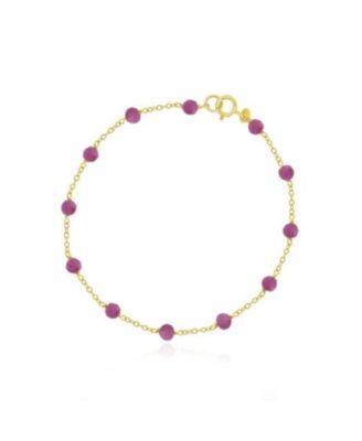 Ruby Bead Chain Bracelet 14K Gold