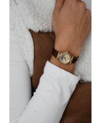 Women's Petite 25mm Sun-Moon Watch with Glossy Leather Strap