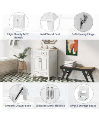 Freestanding Bathroom Vanity with Ceramic Sink, Solid Wood MDF Cabinet, Soft Close Drawer for Small Spaces