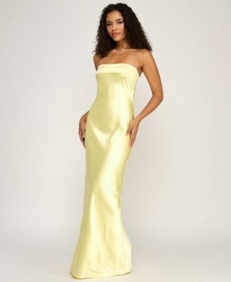 Juniors' Strapless Drape-Back Satin Gown