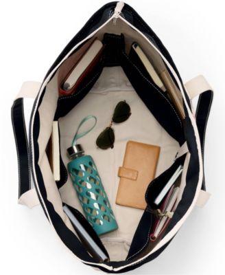 Extra Large Print 5 Pocket Zip Top Long Handle Canvas Tote Bag