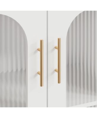 2PCS Whhite Storage Cabinet with Glass Door,Open Shelves,Sideboard Buffet Cabinet,2-Tier Floor Storage Cabinet for Living Room,Bathroom,Kitchen