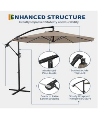 10ft Cantilever Hanging Patio Umbrella with Crank & Cross Base
