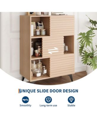 Modern 3-Tier Accent Cabinet with Doors, Wooden Buffet Sideboard with Metal Legs for Living Room or Dining Room