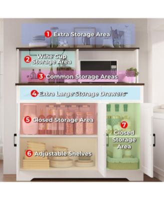 Farmhouse Style Buffet Cabinet with Integrated Microwave Stand, Versatile Sideboard Storage Featuring Drawers and Shelves