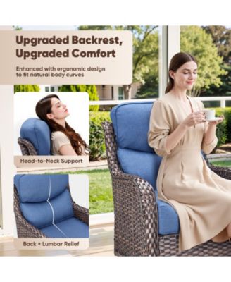 4 Piece Patio Furniture Set with Fire Pit Table, Swivel Rocker Chair, Seat Sofa, Seats Outdoor Conversation Set for Lawn Garden Backyard