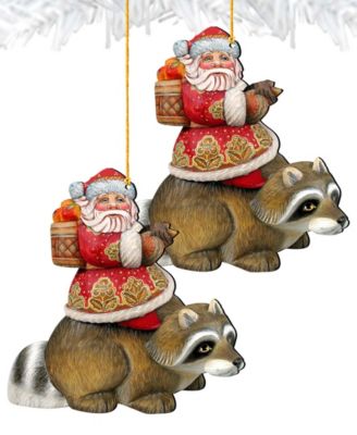 Raccoon Santa Holiday Ornaments, Set of 2