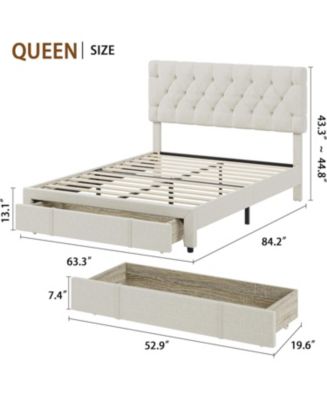 Gaomon Queen Upholstered Platform Bed Frame with Storage Drawers Solid ...