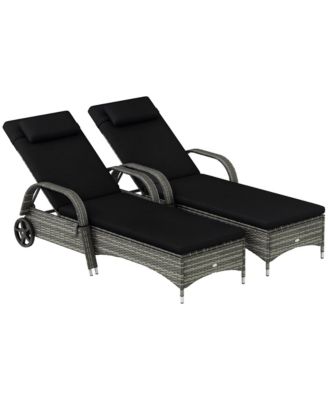 Outdoor 2 PE Rat Sunbathing Chairs with Cushions