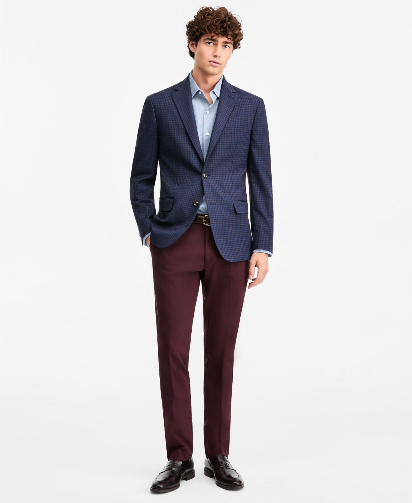 Мужской пиджак Tommy Hilfiger Modern-Fit Blue Check Sport Coat, цвет: Синий / Винный клетчатый — фото 4