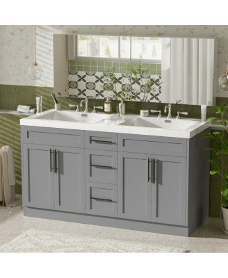 59.3" Double Sink Bathroom Vanity with SMC Integrated Basin, Soft Close Drawers & Adjustable Shelf for Large Bathrooms